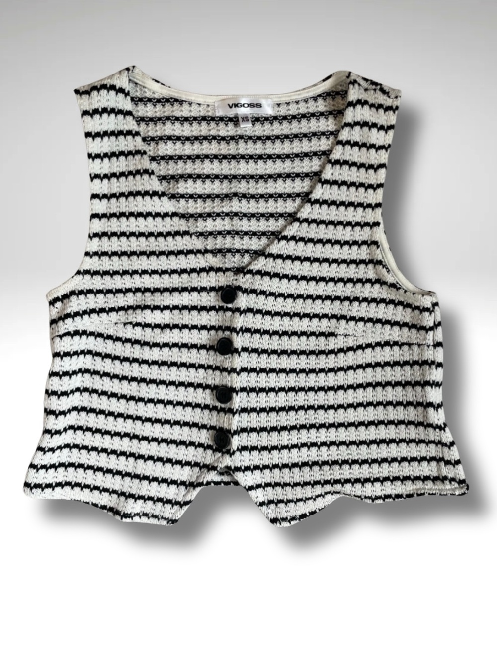 Vigoss Black and White Striped Knit Button Front Vest